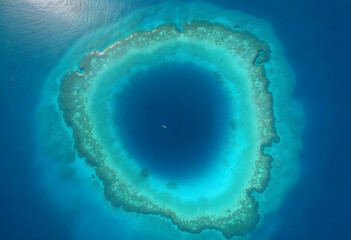 portrait of blue hole. the great blue hole is a large marine sinkhole off the coast. daylight photog