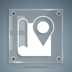 Poster - white folded map with location marker icon isolated on grey background. square glass panels. vector