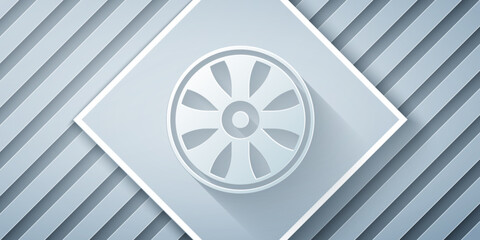 Canvas Print - Paper cut Alloy wheel for car icon isolated on grey background. Paper art style. Vector