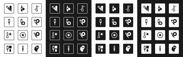 Poster - Set Meteorology thermometer, Digital, Medical, and icon. Vector