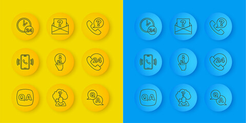 Poster - Set line Question and Answer, Telephone 24 hours support, Information, Clock, and Envelope with question mark icon. Vector