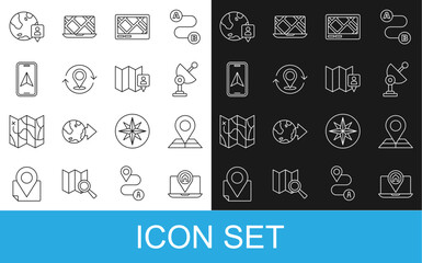 Poster - set line city map navigation, folded with location marker, radar, gps device, map pin, location the 