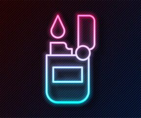 Poster - Glowing neon line Lighter icon isolated on black background. Vector