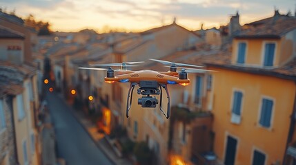 Poster - AI enhances drone delivery efficiency in urban environments during sunset