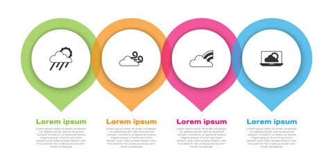 Poster - Set Cloud with rain and sun, Windy weather, Rainbow clouds and Weather forecast. Business infographic template. Vector