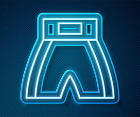 Wall Mural - Glowing neon line Boxing short icon isolated on blue background. Vector