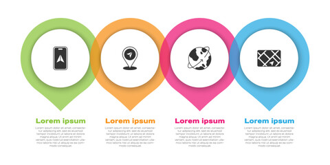 Poster - set city map navigation, map pin, satellites orbiting the earth and gps device with. business infogr