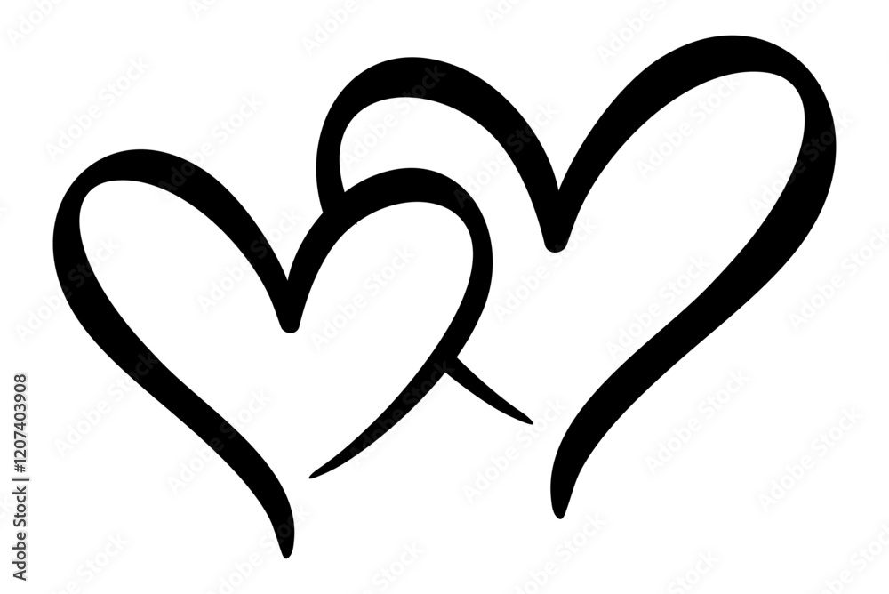 Two vector black and white hearts clipart, heart outline, love clipart ...