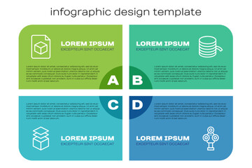 Poster - Set line Layers, Isometric cube file, 3D scanner and Filament for printer. Business infographic template. Vector