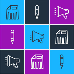 Poster - Set line Paper shredder, Megaphone and Pencil icon. Vector