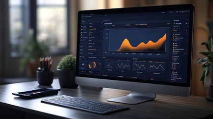Poster - A digital platform displaying employee goal tracking metrics in a modern workspace setting