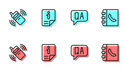 Aufkleber - Set line Question and Answer, Mobile phone, Information and Phone book icon. Vector