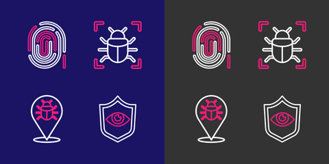 Wall Mural - Set line Shield and eye, System bug, and Fingerprint icon. Vector