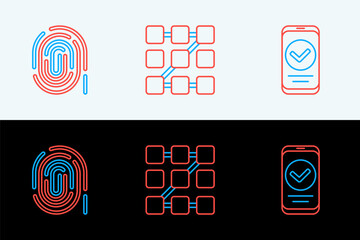 Poster - set line smartphone, fingerprint and graphic password protection icon. vector