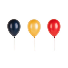 Brightly colored balloons in blue, yellow, and red against a simple background., isolated on a transparent background.