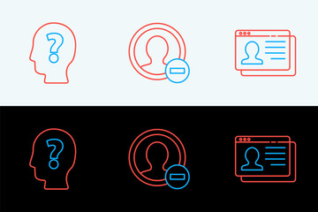Poster - set line resume, head with question mark and create account screen icon. vector