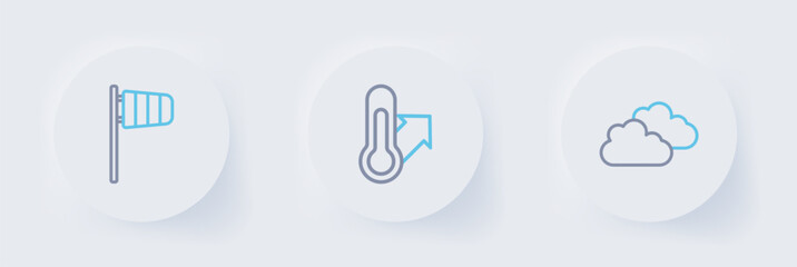Poster - set line cloud, meteorology thermometer and cone windsock wind vane icon. vector