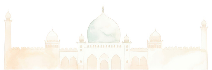 Poster - PNG Eid mubarak as divider watercolor architecture illustrated building.