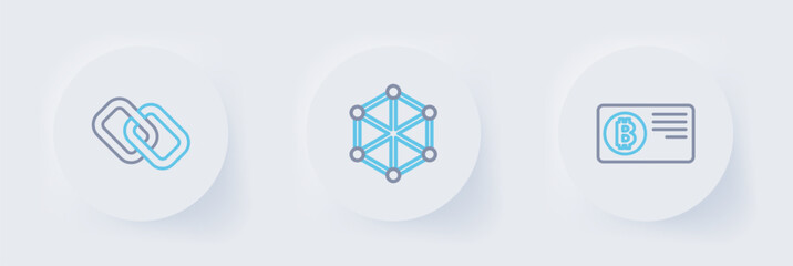 Poster - Set line Credit card with bitcoin, Blockchain technology and Chain link icon. Vector