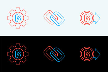 Poster - set line bitcoin, cryptocurrency and chain link icon. vector