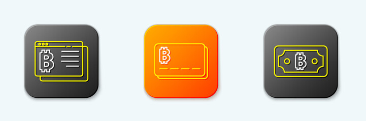 Poster - Set line Bitcoin in browser, Credit card with bitcoin and Cryptocurrency icon. Vector