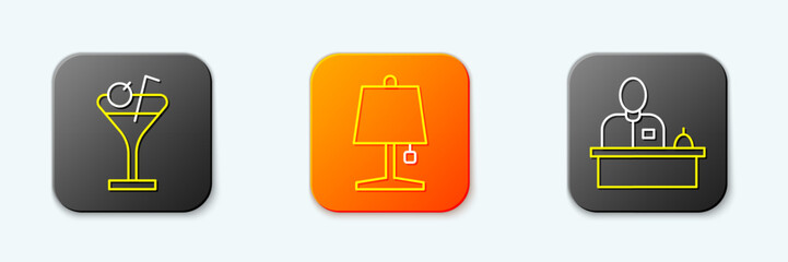 Poster - Set line Martini glass, Table lamp and Hotel reception desk icon. Vector