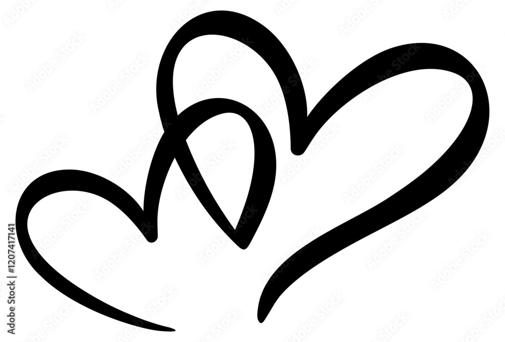 Two hearts continuous one line drawing, black and white heart clipart ...