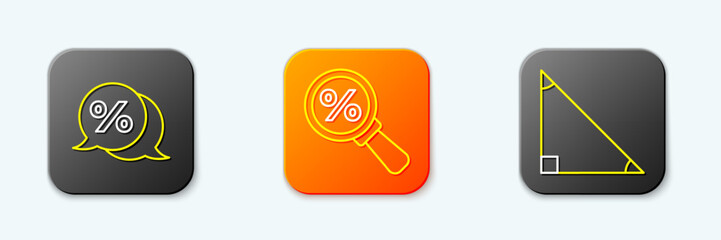 Poster - set line discount percent tag, magnifying glass with and triangle math icon. vector
