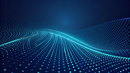 Poster - 3d abstract dark blue background with dots pattern vector design, technology theme, dimensional dotted flow in perspective, big data, nanotechnology, futuristic mesh backdrop, virtual grid