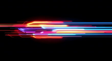 Poster - Representing the fast data transfer speeds in digital fiber optic network technology, which creates an abstraction through brightly colored lights that suggest an improved internet connection.