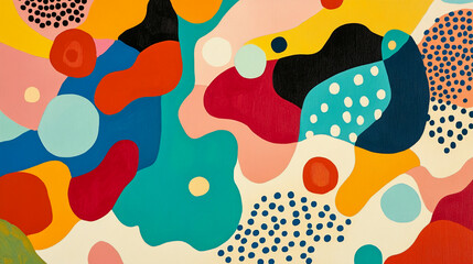 Poster - Abstract colorful illustration with bright and bold shapes, dots, and vibrant patterns