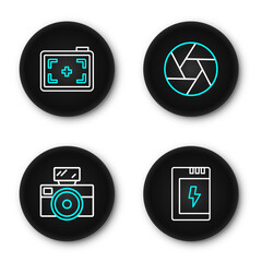 Poster - set line battery for camera, photo with flash, camera shutter and icon. vector
