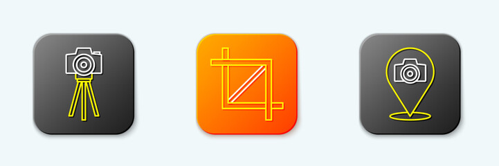 Poster - set line photo camera, picture crop photo and icon. vector