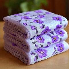 Poster - Elegant Lavender Fabric Stack with Delicate Purple Flower Embroidery Soft Textile Design