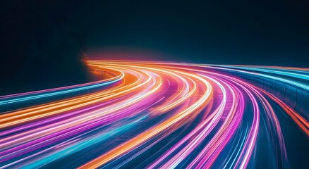 Poster - Representing the fast data transfer speeds in digital fiber optic network technology, which creates an abstraction through brightly colored lights that suggest an improved internet connection.
