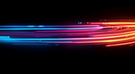 Poster - Representing the fast data transfer speeds in digital fiber optic network technology, which creates an abstraction through brightly colored lights that suggest an improved internet connection.