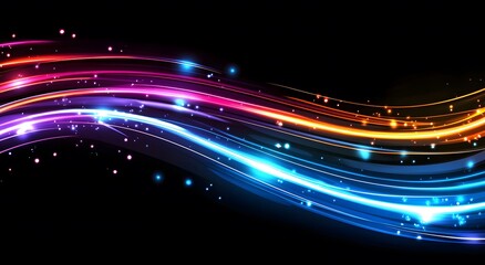 Poster - Representing the fast data transfer speeds in digital fiber optic network technology, which creates an abstraction through brightly colored lights that suggest an improved internet connection.