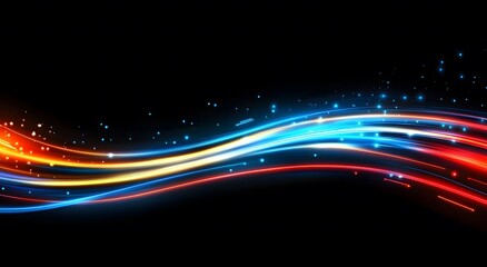 Poster - Representing the fast data transfer speeds in digital fiber optic network technology, which creates an abstraction through brightly colored lights that suggest an improved internet connection.