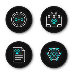 Poster - Set line Biohazard symbol, Radiation warning document, nuclear suitcase and Electrical outlet icon. Vector