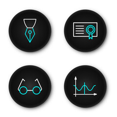 Poster - Set line Graph, schedule, chart, diagram, Glasses, Certificate template and Fountain pen nib icon. Vector