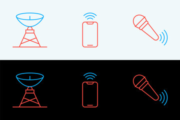 Poster - Set line Wireless microphone, Satellite dish and Mobile with wi-fi wireless icon. Vector