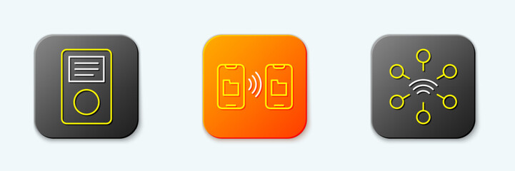 Poster - set line music player, data transfer and storage and network icon. vector