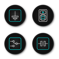Poster - set line electrolytic capacitor, switch in electronic circuit, music player and electrical symbol gr