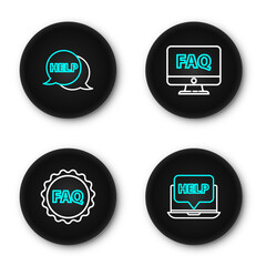 Poster - set line laptop and help, label with text faq, computer monitor and speech bubble help icon. vector