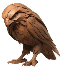 Poster - hand carved owl sculpture made from dark walnut wood, showcasing intricate details and craftsmanship, isolated on transparency background