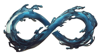 Poster - image features infinity symbol made of dynamic, flowing blue water, creating sense of movement and energy