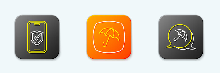 Poster - set line insurance online, umbrella and icon. vector