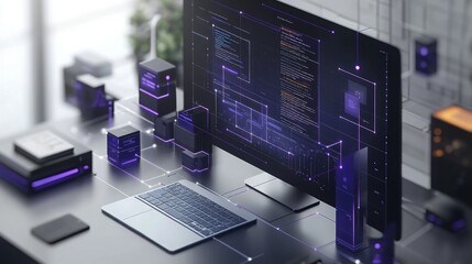 Poster - software company launching a multi-tiered digital platform in a modern office environment