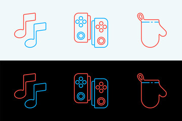 Poster - set line oven glove, music note, tone and gamepad icon. vector