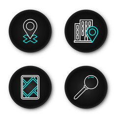 Fototapete - Set line Push pin, Gps device with map, Location house and icon. Vector